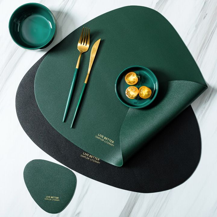 drop-shaped-placemat-plate-mat-food-grade-leather-table-pad-waterproof-heat-insulation-kitchen-gadget-easy-cleaning