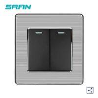 【cw】 SRAN 2Gang 2Way switch250V 16A light Interrupt switch stainless steel silver edge 86mmx86mm balck/white/gold