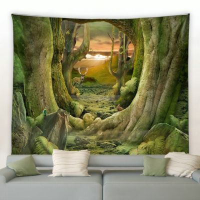 ผ้าห่มแขวนผนังขนาดใหญ่ลายศิลปะการตกแต่งห้องนอนให้สวยงามชายหาดป่าดิบชื้นที่สวยงามในพรมลายดอก