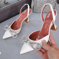 G Litter R Hinestone ผู้หญิงปั๊มคริสตัลกุทัณฑ์ซาตินชี้นิ้วเท้ารองเท้าส้นสูง Slingbacks รองเท้าใบบนสุภาพสตรีแต่งงานปั๊มรองเท้า ~