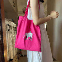 Rose Red Elephant Canvas Bag 2022 New กระเป๋าสะพายไหล่ Niche Pure Cotton Canvas Bag กระเป๋าถือ Student School Bag