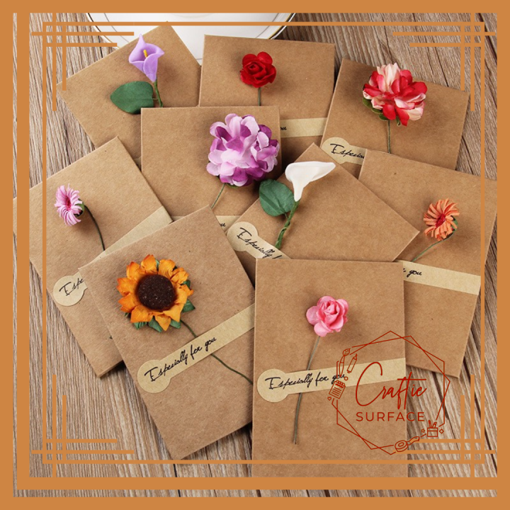 Kraft Paper Flower Greeting Card with Letter Envelope Lazada PH