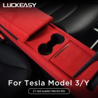 For Tesla Model 3 Model Y 2023 Suede Steering Wheel Center Control Panel Decorative Armrest Box Model3 Interior Protective Cover