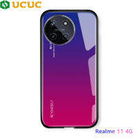 เคส UCUC สำหรับ Realme 11 4G ที่ใส่รูปสายรุ้งแบบแสงรุ่งอรุณสุดหรูเคสมือถือ Realme11เคสซีรี่ส์แบบไล่เฉดสีฝาหลังกระจกเทมเปอร์กันกระแทก