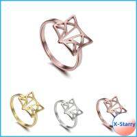 X-STARRY ผู้หญิง/เพื่อนน่ารักเครื่องเพชรพลอยสัตว์นิ้วกุหลาบแหวนสุนัขจิ้งจอกแหวนสแตนเลสปรับขนาดได้