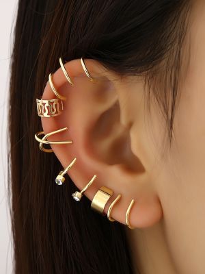 【YF】❁✘  12 Pieces Gold Color Ear Clip Earrings Set NonPiercing Cuff Hollow Jewelry Wholesale