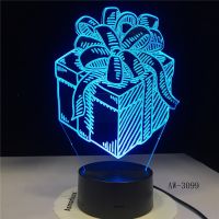 ۩ஐ✜ Holiday Gift Box LED Night Lamp 3D Illusion Touch Sensor Hoom Decoration Child Kids Baby Nightlight Gift Box Desk Lamp AW 3099