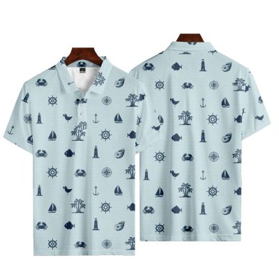 【high quality】  Hawaiian Style Printed Short Sleeved Mens Polo Shirt, Casual Summer Mens Round Neck Small Buttons 2023