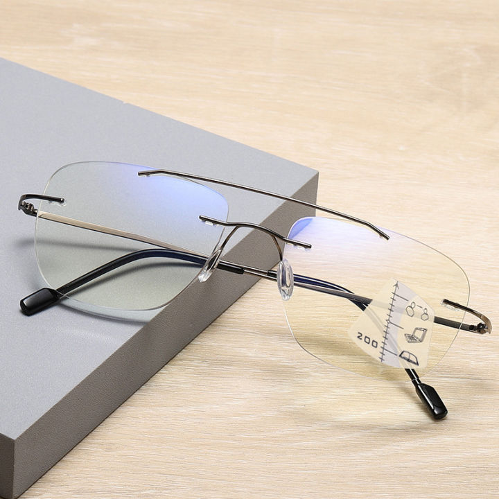 3 In1 New Rimless Progressive Multifocal Reading Glasses For Men Anti