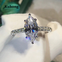 Kuhong แหวนเพทายสีขาวสำหรับหมั้นแต่งงานเครื่องประดับหินคริสตัลแหวนหญิงอุปกรณ์เสริมที่หรูหรา | หมั้นแหวน