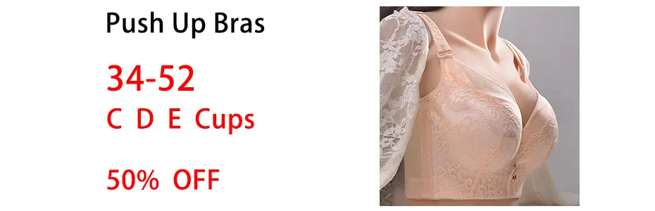 Sexy Push Up Bras Women Plus Size Bra 34-52 C D E Thin Gathered Wireless  Brassiere Underwear Embroidery Floral Bralette Female