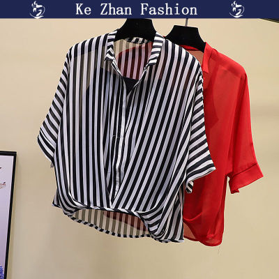 Ke Zhan เสื้อผู้หญิงผ้าชีฟองคอวีแขนค้างคาว,เสื้อผู้หญิง2ชิ้นฤดูร้อนเสื้อเสื้อสวมศีรษะเก๋ไก๋พร้อมเสื้อกล้าม