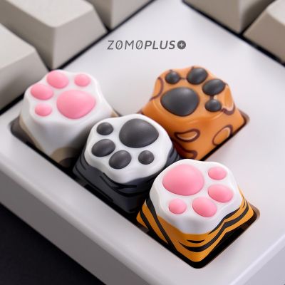 ZOMO PLUS Cute Cat Paw Keycap ABS &amp; Silicon Artisan Keycap for Gaming Mechanical Keyboard DragonLi Leopard Cat Ragdoll Tiger Basic Keyboards