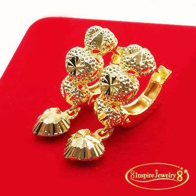 Inspire Jewelry ,ต่างหูทองตอกลายมือแบบร้านทอง ห้อยหัวใจเรือนหุ้มทองแท้ 100% 24K