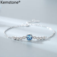 Kemstoneสร้อยข้อมือเงินSwarovski Skyคริสตัล925,ของขวัญเครื่องประดับสร้อยข้อมือโซ่เครื่องรางสีฟ้าสีชมพูสำหรับผู้หญิงTH