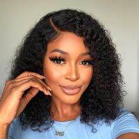 【jw】∋┋❁ 12A Kinky Curly Short Bob Human Hair Wigs 13x4 Frontal Closure Glueless Isee