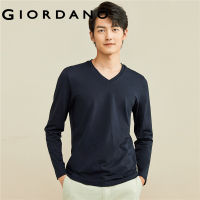 Giordanoผู้ชาย เสื้อยืดคอวีแขนยาวผ้าฝ้าย แข็ง Free Shipping 13022882