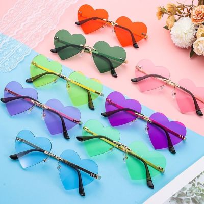【YF】☂  Rimless Sunglasses Bachelorette Metal Glasses for Heart-Shaped Fashion Hippie