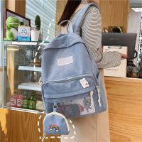 hot style School bag female ins style Korean version versatile high school college student simple forest corduroy backpack large capacity