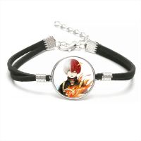 Anime My Hero Academia Vintage Wool Rope Bracelets Todoroki Shoto Glass Cabochon Velvet Bangle