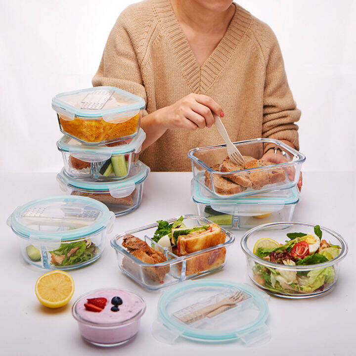 2021korean-style-lunch-box-glass-microwave-bento-box-food-storage-box-school-food-containers-with-compartments-for-kids