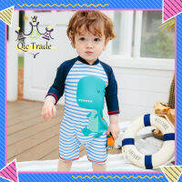 【จัดส่งที่รวดเร็ว✨】Boy Kid Swimsuit Jumpsuit Hot Spring Dinosaur Stripe 3/4 Sleeve Swimwear for 1-7 Years Baby