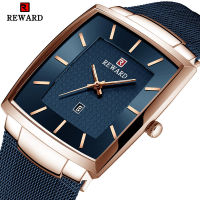 REWARD Top nd Mens Watch Business Relogio Masculino Square Quartz Man Watch Men Wristwatch Full Steel Waterproof Male Watch