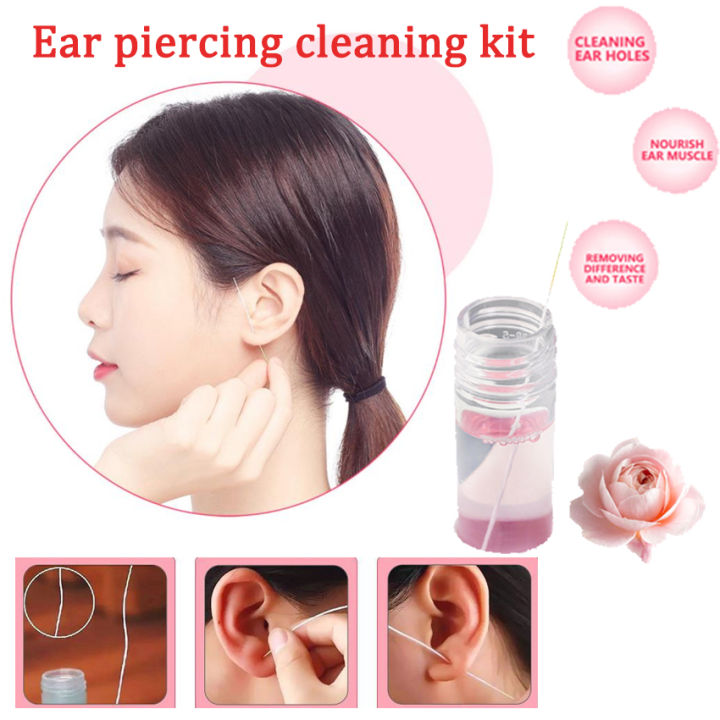 Piercing Earrings Ear Hole Cleaner 15ml Rose Liquid + 70pcs Paper Threads  Pack S