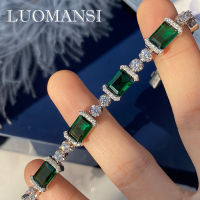 Luomansi Solid S925 Sterling Silver AU750 18K Gold Emerald High Carbon Diamond Bracelet 17CM Jewelry Woman Memorial Gift