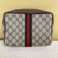 GUCCI (มือสอง)Vintage Sherry Line GG Web PVC Canvas Leather Browns Clutch Bag แถมสาย