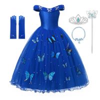 Disney Fancy Girl Cinderella Princess Costume Pageant Ball Gown Butterfley Luxury Halloween Birthday Clothes for 2-10 Years Kids