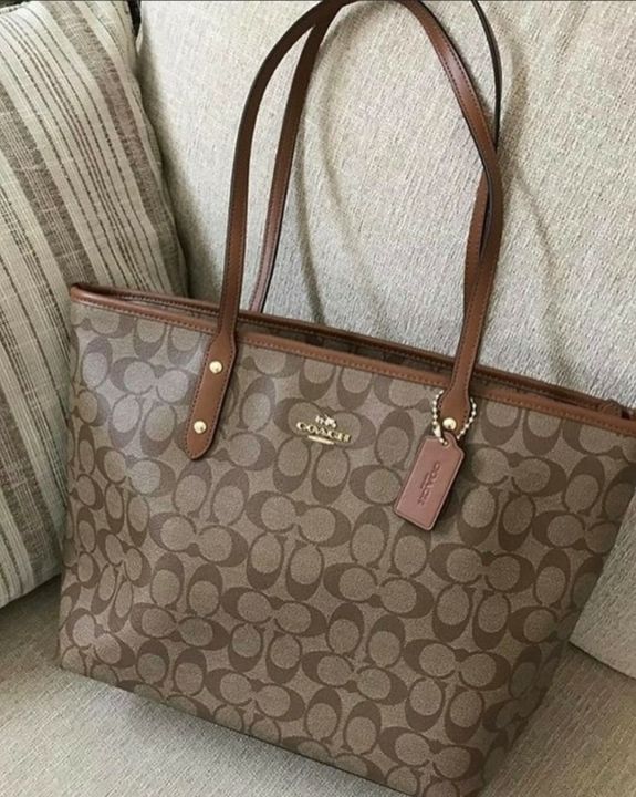 Coach Signature City Zip Tote Bag - Khaki/Brown