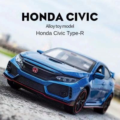 Honda Civic Type R รถของเล่น Hatchback Sport Die Casting Model Car 1: 32 อัตราส่วนโลหะดึงกลับแรงเสียดทานไดรฟ์เปิดประตูรถเปิดโลหะผสมเสียงเบาหล่อของเล่นเ