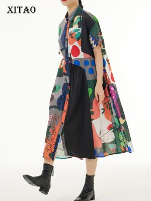 XITAO Shirt Dress Women Fashion Loose Print Dress Summer