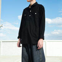 เสื้อเชิ้ตพูลโอเวอร์แขนยาวสีดำ FRAY01 Linen PULLOVER SHIRT black