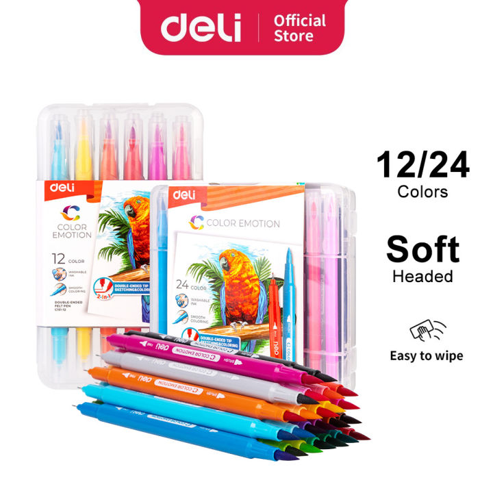 Deli 24 Colors Drawing Watercolor Pen Quality Felt Pen Children