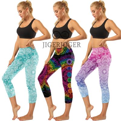 Women Cropped Yoga Pant Capris 7/8 Printed High Waisted Floral Tights Slinky Biker Shorts Cycling Leggings Pantalones de Mujer