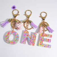 Coloured Rubber Filled Initials Keychain A-Z Resin Letters Keyring Tassels Pendant Women Bag Accessories Wallet Key Ring