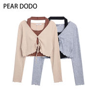 PEAR DODO เกาหลีวินเทจถักคอวีแขนสั้นเสื้อยืดสั้น + ถักเสื้อกั๊ก 2 ชิ้นชุดสำหรับผู้หญิง