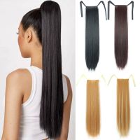 Synthetic Hair 22 Long Straight Heat-Resistant Straight Hair With Ponytail Fake Hair Chip-in Natural Hairpiece Headwear Wig  Hair Extensions  Pads