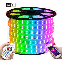 5050 WIFI RGB LED Light Strip แถวคู่220V 110V 24key Remote EU US UK AU Power Kit 120LED/60LED Flex Led Ribbon กันน้ำ