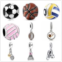 New Silver Shiny Basketball Football Rugby Baseball fit Pandora charm Silver 925 Bead Bracelet for womens fashion DIY Jewelry