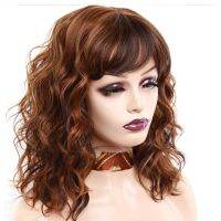 【jw】❀♠  Amir Wigs Synthetic Wavy for Shoulder Length Hair Ombre Blond Bob wigs Pink Curly