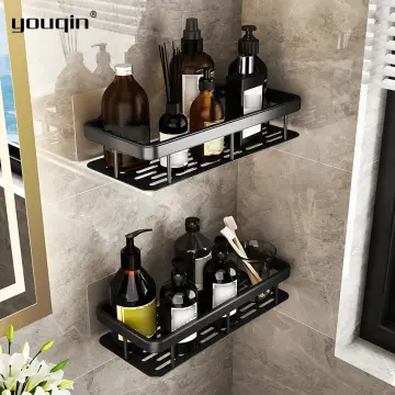 Black Bathroom Shelf Space Aluminum Shower Basket Corner Shelves