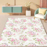 Nordic Fresh Pink Rose Pattern White Rug For Girl Room Bedroom Bedside Mat Antislip Carpet For Kitchen Floor Bathroom Mat Decor