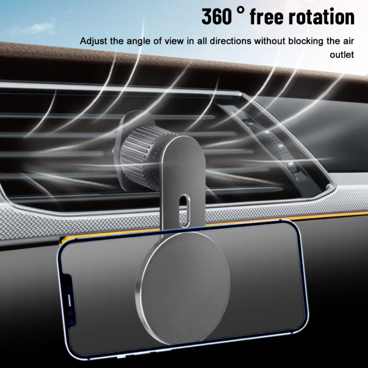 ตัวยึดโทรศัพท์มือถือโทรศัพท์มือถือรถแม่เหล็กช่องลมในรถ-ทำจากอะลูมิเนียมอัลลอย360-ฐานรองแบบหมุนได้ได้