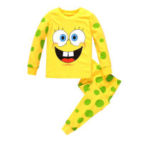 Spongebobs ชุดนอน2-7Y ผ้าฝ้าย100%,เสื้อยืดเด็กผู้หญิง + กางเกงขาสั้นชายฤดูใบไม้ผลิฤดูใบไม้ร่วงใส่อยู่บ้าน