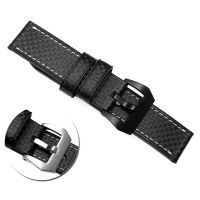 Leather Carbon Fiber Watchband Band Strap 20 22 24 26mm Fit For Hamilton H77696793 Panerai Breitling With Stainless Steel Buckle