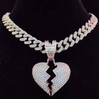 Men Women Hip Hop Iced Out Bling Bling Heart Pendant Necklace with 13mm Miami Cuban Chain Necklaces Fashion Hiphop Jewelry