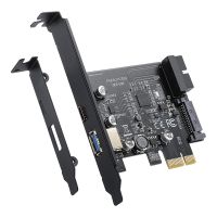 PCI-E 1X to USB 3.2 Gen1 USB3.2 Type-C Front Adapter Card 2 Ports (Type C+ Type A) Expansion Card